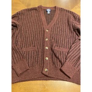 Vtg John Blair Cardigan Ribbed Button Up Size L Burgundy Grandpacore academia